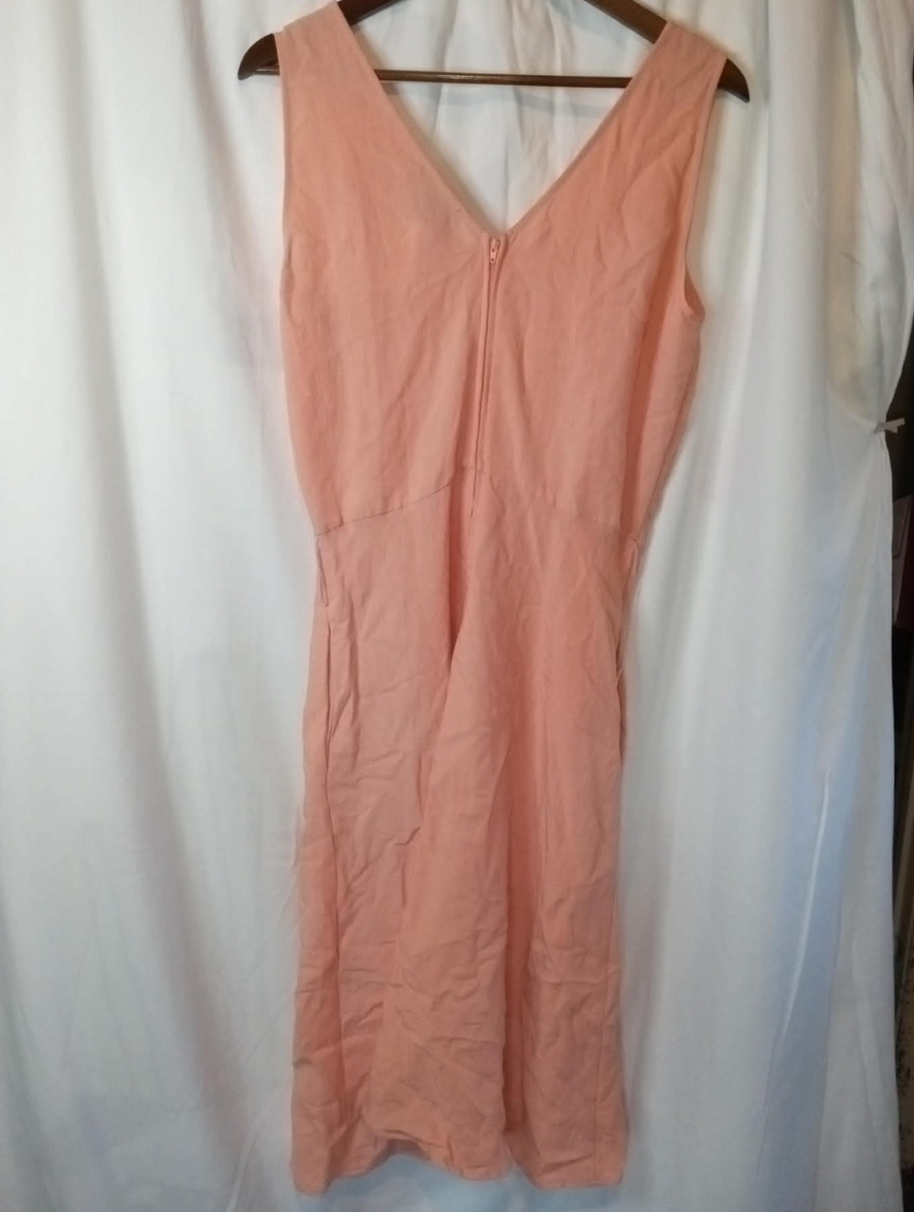 NWT Luxology Peach Button-Front Sleeveless Midi Dress Preppy Office Zip Pastel - Picture 2 of 5